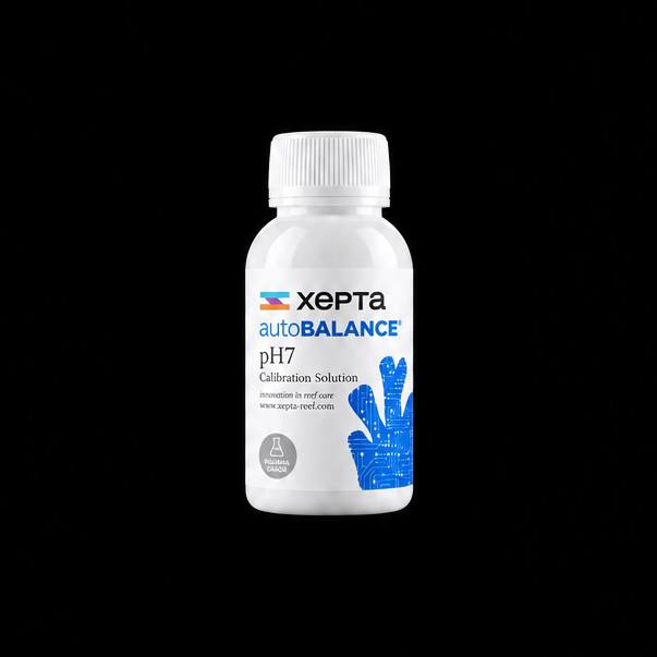 White bottle of PH7 Xepta AutoBalance with a white cap and blue label graphics on a black background.