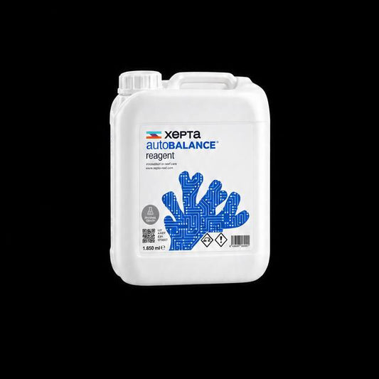 White plastic reagent container against a black background, with a visible Xepta autoBalance reagent label.