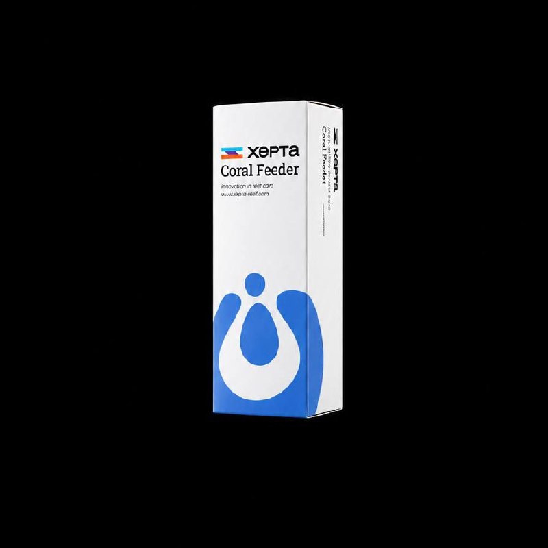 Xepta Coral Feeder product box in white packaging with blue graphic elements against a black background.